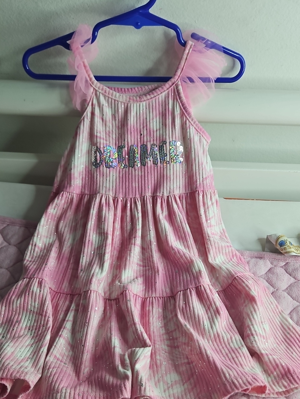 Sweet Dreams Pink Tie-Dye Tulle Strap Tiered Dress